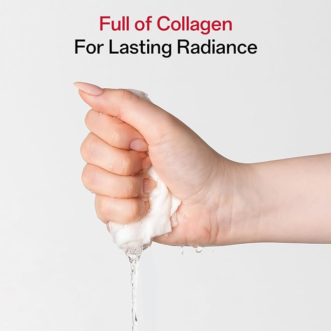 Collagen Face Mask - Hydrating & Moisturizing Sheet Mask with Natural Centella Asiatica for Soothing Skincare, Deeply Nourishing Dry Skin 10-Count