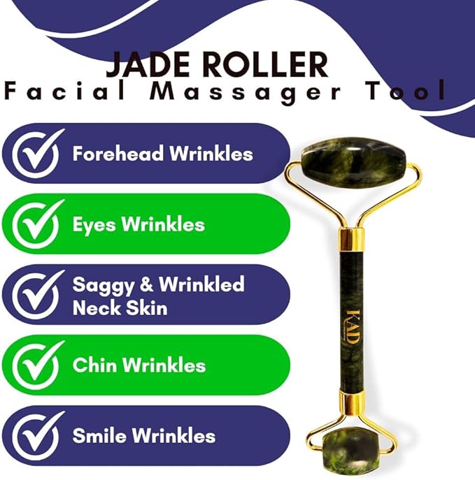 KAD Face Roller for Face Massage Tools 100% Natural Jade Roller Anti-Aging Reduce Puffiness Wrinkles