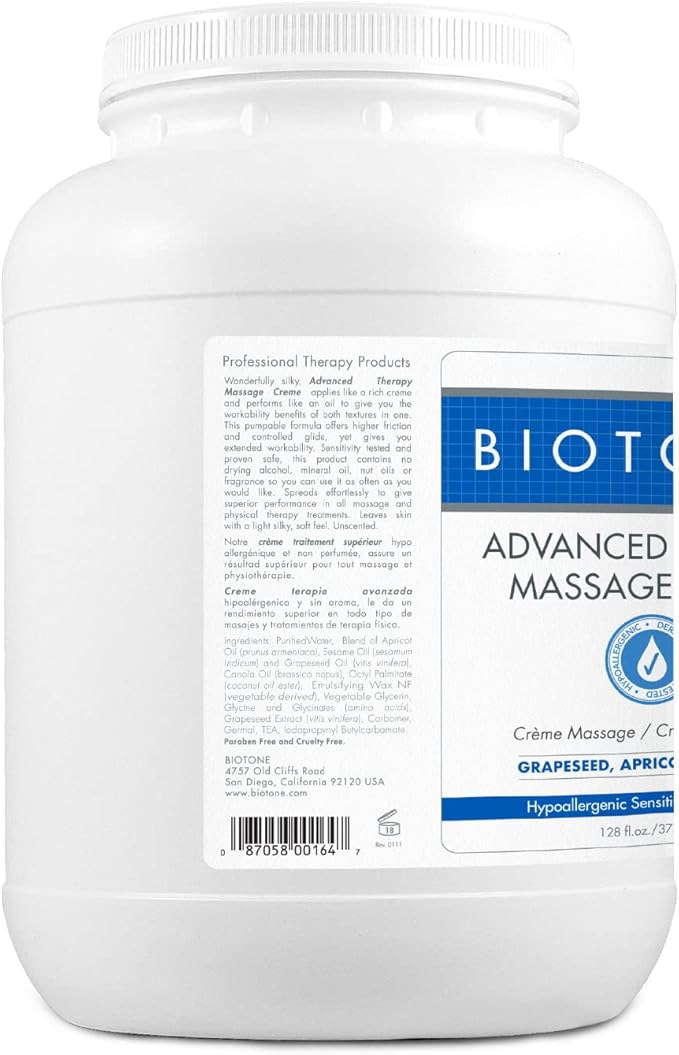 BIOTONE Advanced Therapy Massage Creme, Hypoallergenic and Fragrance-Free, Ideal Glide and Workability, Less Reapplications, Non-Greasy Finish