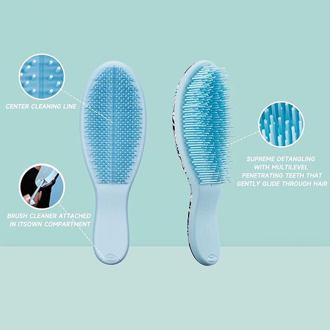 Supreme Brush + Cleaner, Gentle Detangling, Detangler Hair Brush for All Hair Types. For use on Wet or Dry Hair (Blue Butterfly)