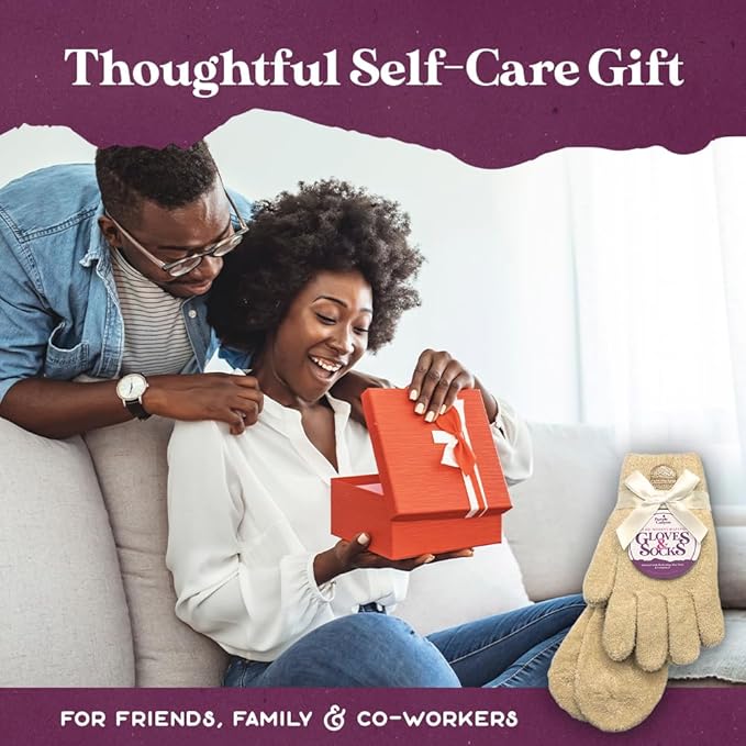 Purple Canyon Moisturizing Socks and Gloves Set | Tan Fuzzy Socks and Gloves with Aloe and Vitamin E for Women | Women's Gifts for Self-Care
