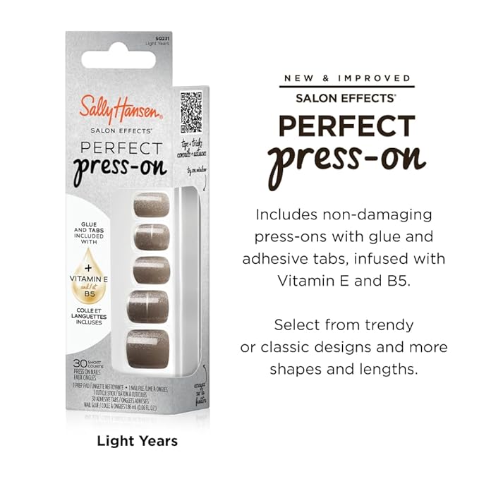 Sally Hansen Instant Cuticle Remover & Salon Effects Light Years Press On Nails Kit - 15 Second Cuticle Gel with Aloe & 30 Nail Designs with Nail Glue
