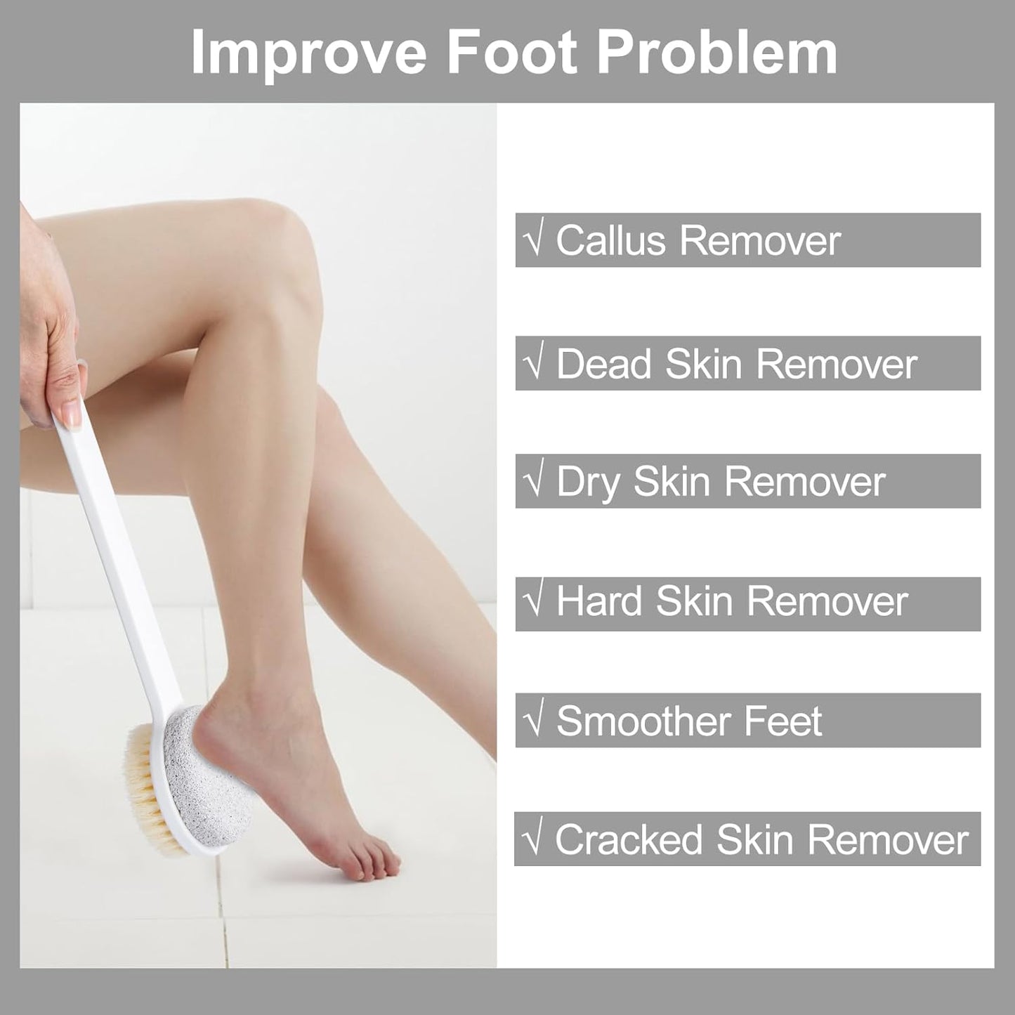 Pumice Stone for Feet with Long Handle (Double-Faced Straight White Handle, Count, 1.0)