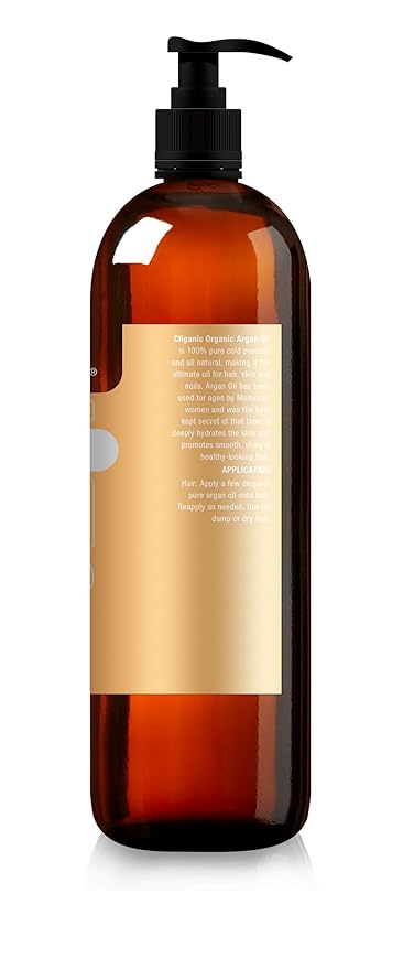 Cliganic Organic Argan Oil for Hair, Face & Skin (Bulk, 32oz with Pump) - 100% Pure, Cold Pressed