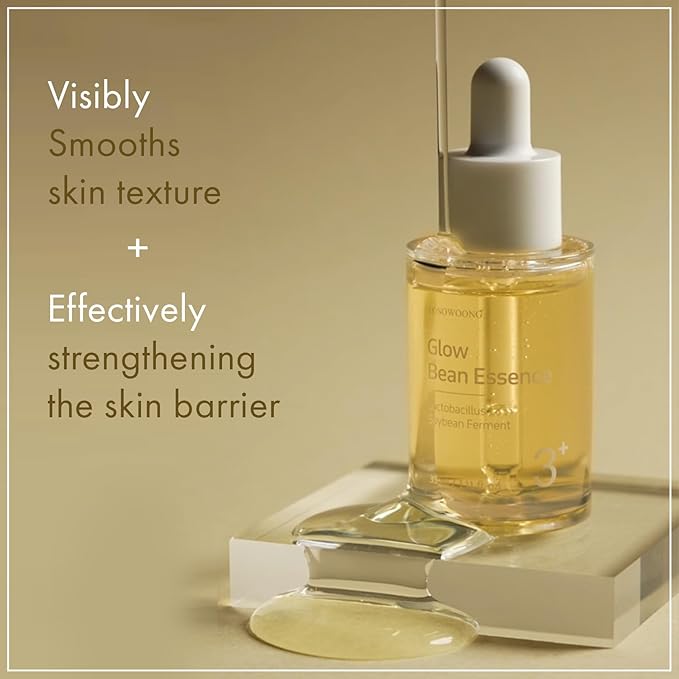 Glow Bean Essence, 31,025ppm Soybean Ferment Extract, Glass Skin, Exfoliating, Hydrating, Radiant, Moisturizer, Barrier, Face Serum, Korean Skin Care, 33ml / 1.11 fl. oz.