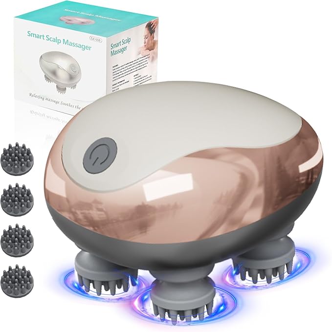 Electric Cordless Hair Scalp Massager with Kneading with 4 Heads 96 Nodes, Handheld Portable Head Massager for Hair Growth, Deep Relaxation & Clean,Ideal Gifts for Women & Men