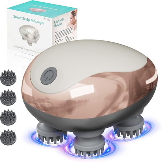 Electric Cordless Hair Scalp Massager with Kneading with 4 Heads 96 Nodes, Handheld Portable Head Massager for Hair Growth, Deep Relaxation & Clean,Ideal Gifts for Women & Men