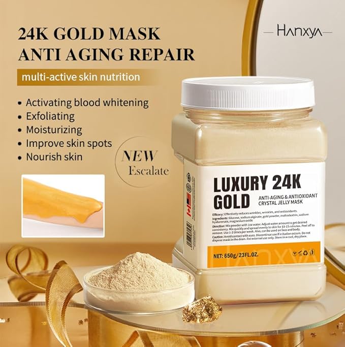 Jelly Face Mask Peel Off Powder 650g Moisturizing and Hydrating Repair and Smooth Skin Care for Home Salon Spa (24K Gold)