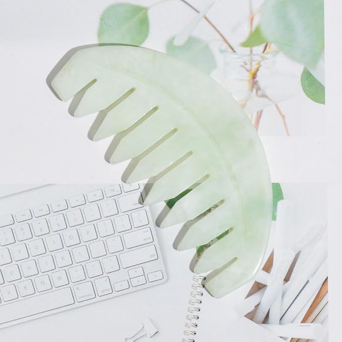 BoAn Natural Jade Head Massager, 2 Pcs Multi-Functional Massager for Head Caring and Acupoint Treatment, Guasha Scraping Scalp Comb