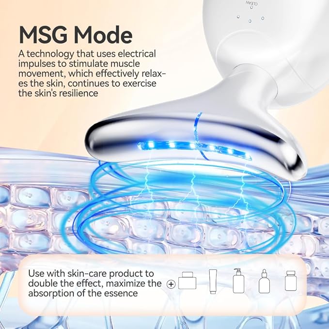 Facial Massager, Red-Light-Therapy Face & Neck Massage Gun, 7 Color, 3 Modes for Skin Care, Face Sculpting Tool