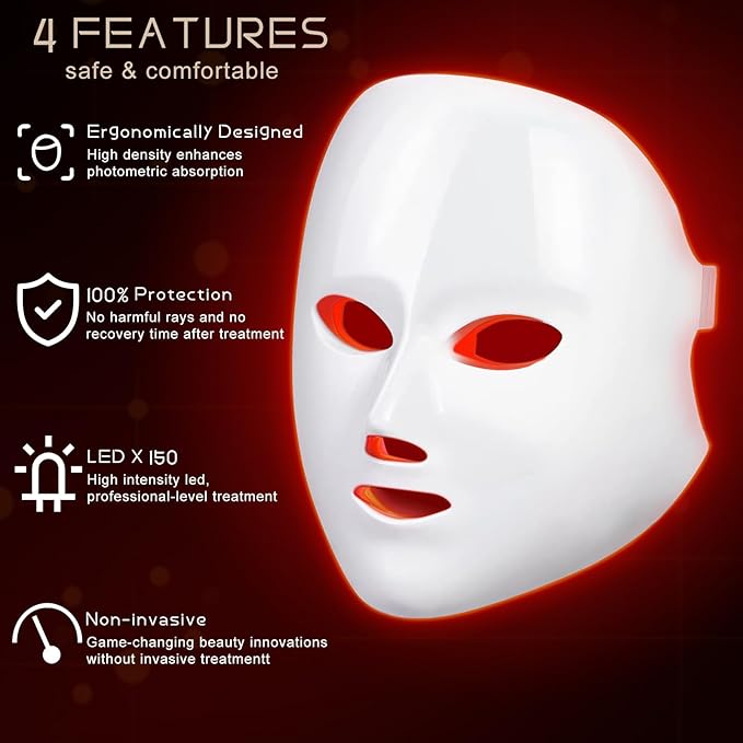 Led Red Light Therapy for Face, 7 Color Facial Mask Blue Red for Face Facial Skin Care(White)