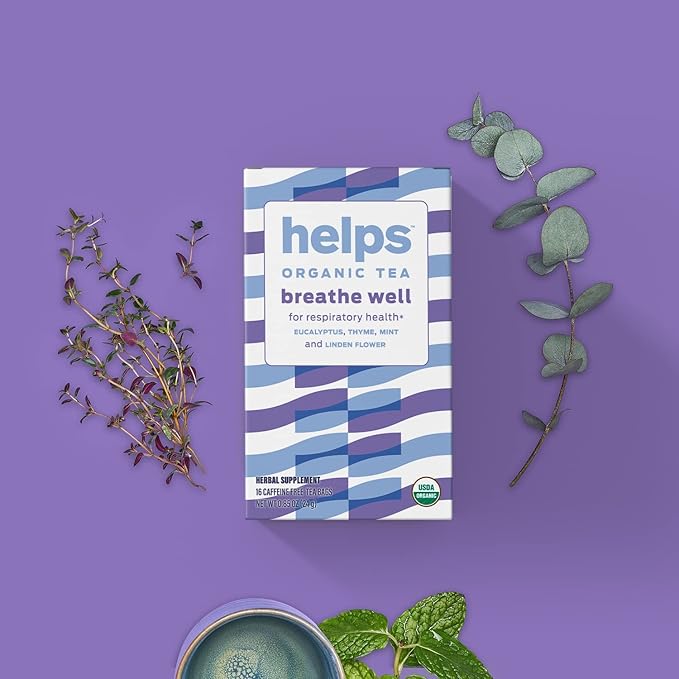 HELPS TEAS | Helps Breathe Well Tea | Organic herbal blend of Eucalyptus, Thyme, Tila and Mint that clear your sinuses and strengthening your inmune system | 16 Tea Bags - Pack of 3 |