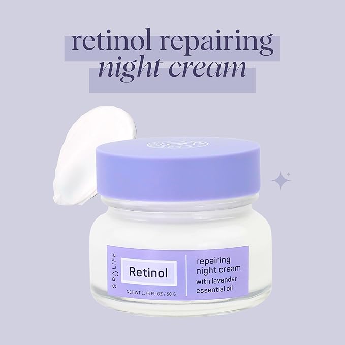 SpaLife Repairing Night Face Cream – For Fine Lines, Wrinkles, Dull Skin, Uneven Tone & Loss of Elasticity with Witch Hazel & Lavender Essential Oil – Anti-Aging Moisturizer