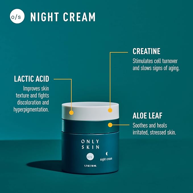 Face Moisturizer, Night Cream, Overnight Moisturizer (1.7 Ounce) - Anti Aging Nighttime Moisturizer, Creatine to Stimulate Collagen Production, Lactic Acid to Improve Skin Texture