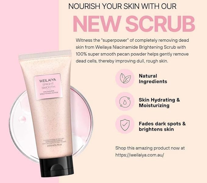 Bright Smooth Niacinamide Pecan Body Scrub – 200mL / 7.04 fl oz – Exfoliating Scrub for Body Acne & Dead Skin – Gentle, Hydrating, Non-Drying Formula for Smooth, Renewed Skin