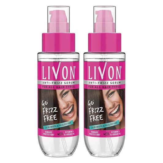 Livon Hair Serum for Men & Women | Frizz-free, stronger and shinier hair | Sulphate & Paraben free| For All Hair Types | Enriched with Argan Oil & Vitamin E | 3.3 Fl.Oz | Pack of 2