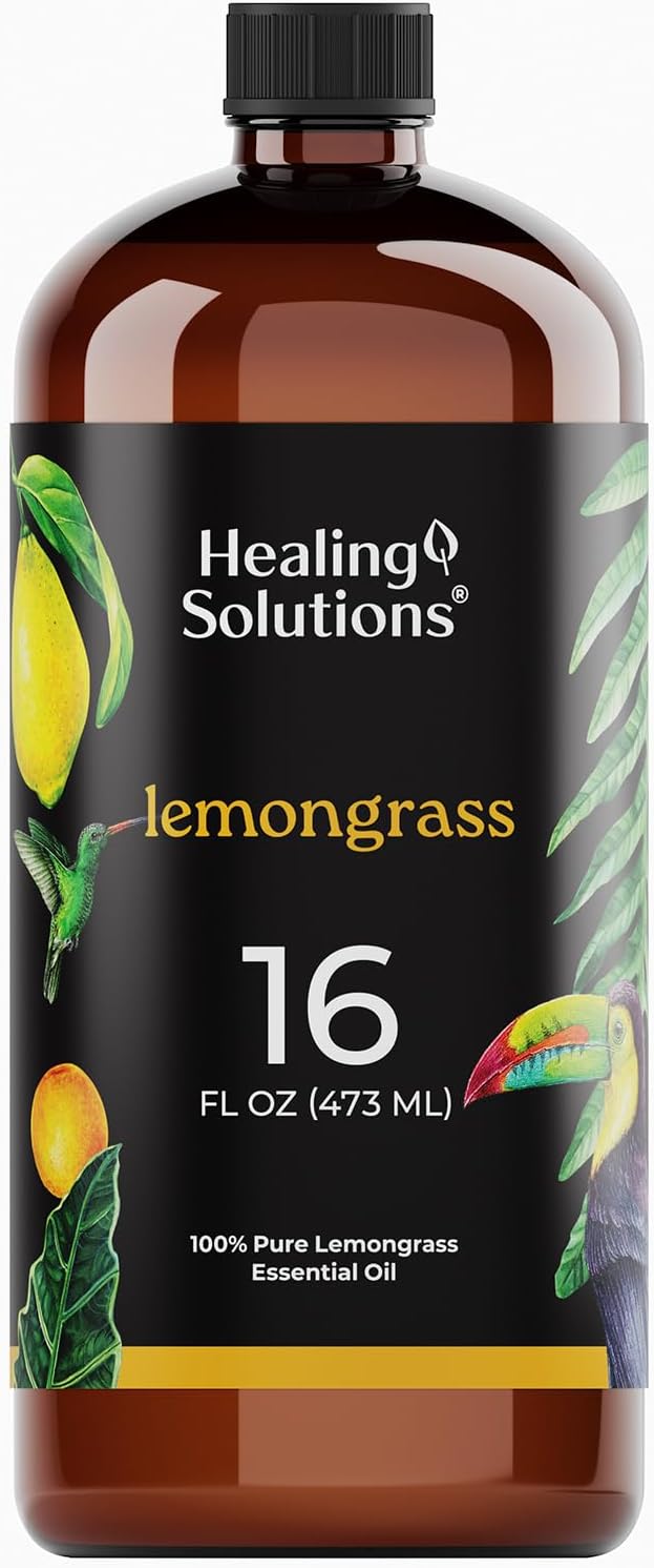 Healing Solutions Lemongrass Essential Oil, 16oz - 100% Pure Large Bottle for Diffuser, Cleaning, Spray & Candle Making