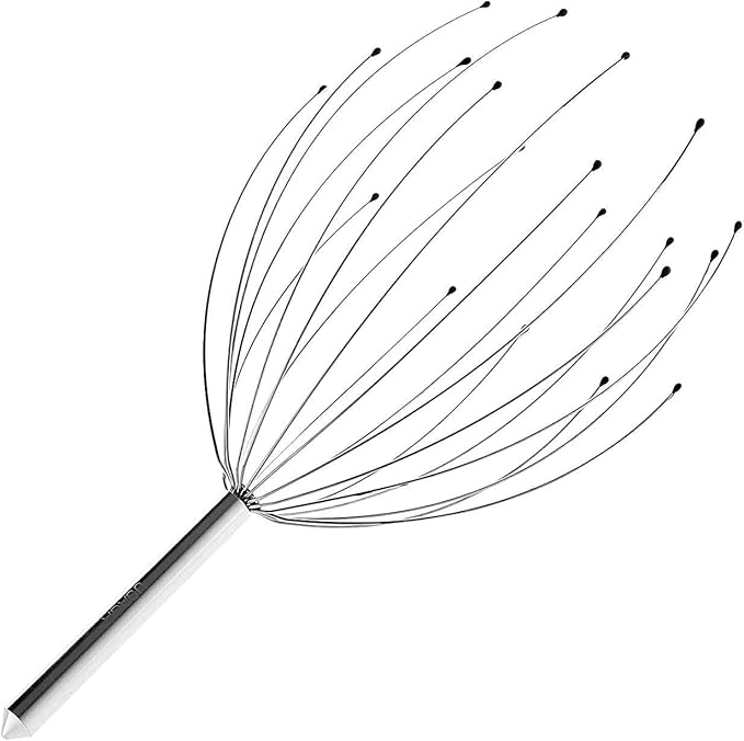 USAGA Head Massager Scalp Massager 20 Fingers Head Scratcher for Scalp Body Relaxing (Silvery)