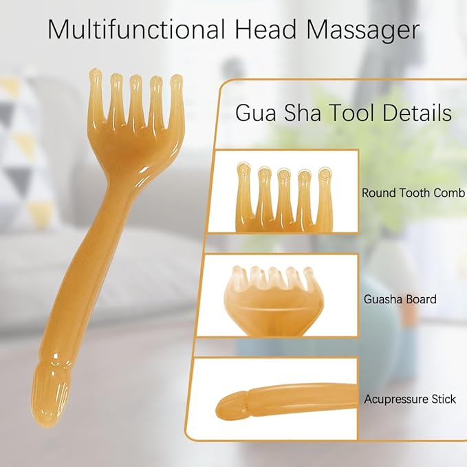 Head Massager Scalp Massage Tool - Resin Back Scratcher for Men Women - Manual Lymphatic Drainage Massager for Foot Neck Back Leg Hand - Hair Scalp Massager Gua Sha Comb for Soothing Head Massage 2PC