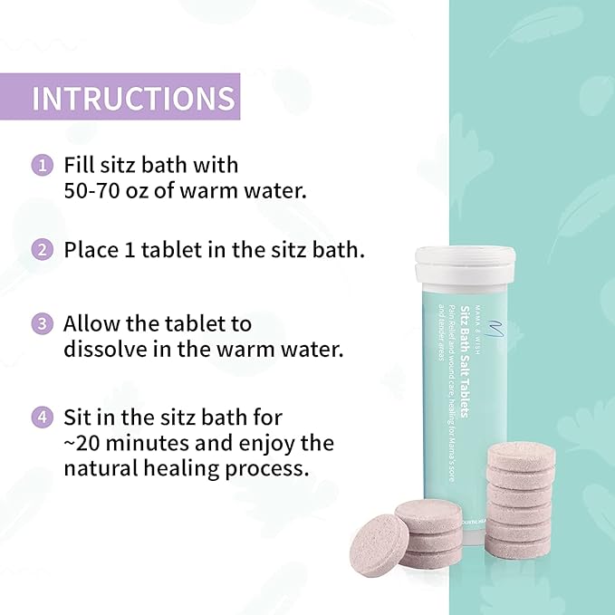 Mama & Wish Sitz Bath Tablets 1 Pack and Witch Hazel Foam + Pad Liners Bundle