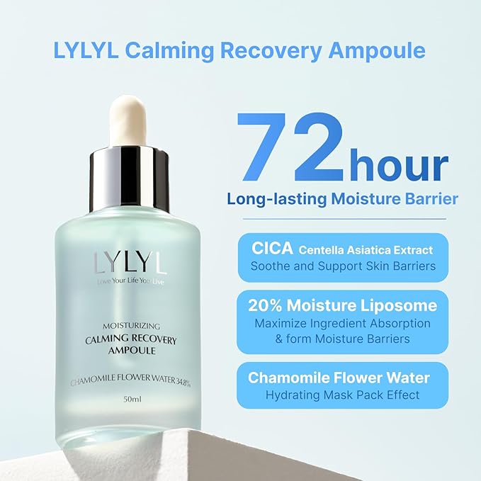 Calming Recovery Ampoule, 72 Hour Moisture Barrier, 7 Protein Peptides, Over 20% Liposome, Soothing & Hydrating Effect for Dry/Sensitive Skin, No Oil, Korean Skincare, 1.69 fl.oz/50ml