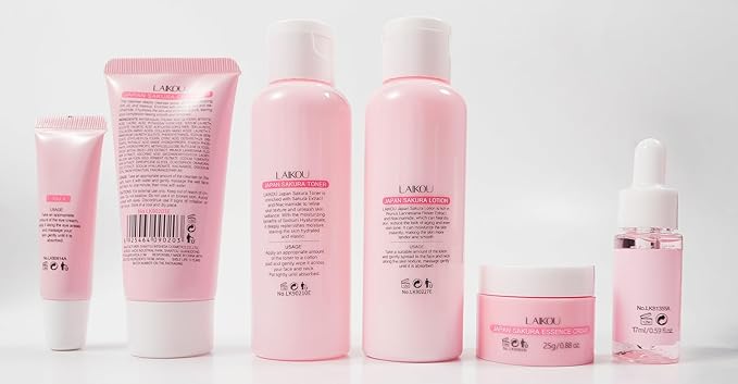 Skin Care Set JAPAN SAKURA Women Beauty Gift Sets Skin Care Kit with Cleanser, Toner, Lotion, Serum, Eye Cream, Face Cream Travel Kit for Women Teen Girls Mom Daughter TSA-friendly Sizes 6pcs