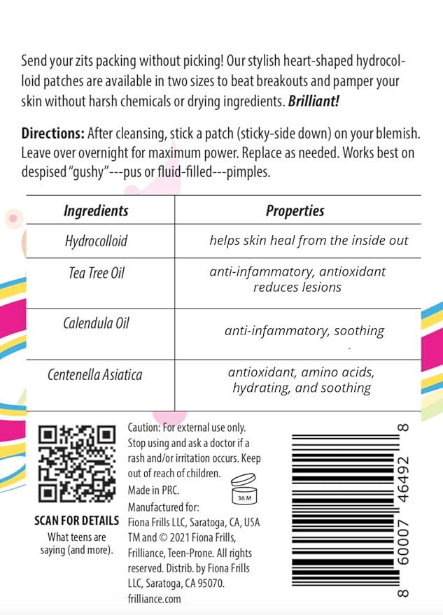 Frilliance Pink Heart Shaped Hydrocolloid Acne Pimple Patches for Zits and Blemishes (36 Count, 2 Sizes) Spot Treatment Stickers for Face & Skin, Vegan and Cruelty Free