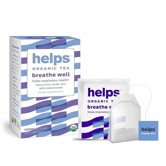 HELPS TEAS | Helps Breathe Well Tea | Organic herbal Tea blended with Eucalyptus, Thyme, Tila and Mint that clear your sinuses and strengthening your inmune system | 16 Tea Bags |