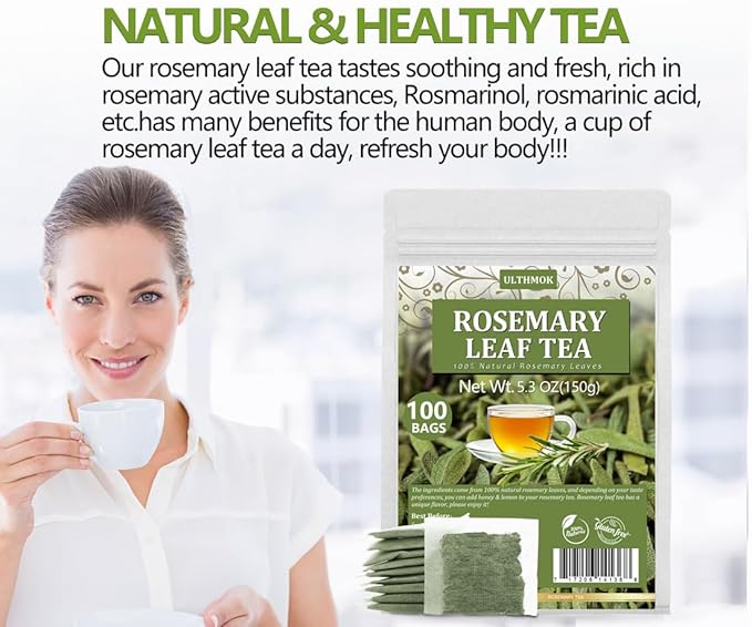 Premium Rosemary Tea Bags, 100 Teabags. Made with 100% Pure Natural Rosemary Leaves,No Additives & Caffeine Free.