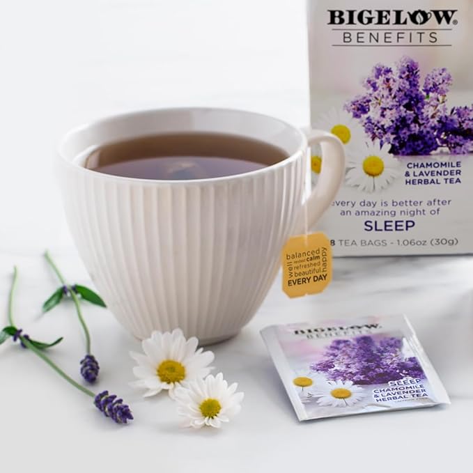 Bigelow Benefits Sleep Chamomile Lavender Herbal Tea, Caffeine Free, 18 Count (Pack of 6), 108 Total Tea Bags