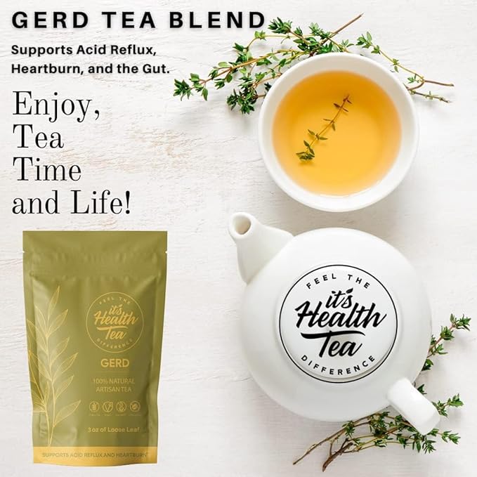 GERD Relief Herbal Tea: 8-Digestive Herb Blend, Natural Acid Reflux & Heartburn Aid, Pre/Post Meal Support, 3oz with 30 Bags