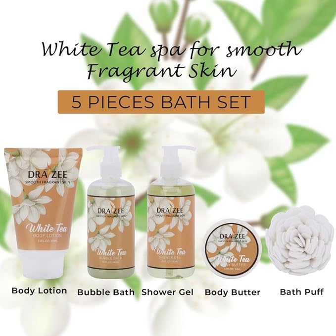 Draizee Mothers Day Gifts for Mom-Spa Gift Baskets for Women-6 Pcs Luxury White Tea Scented Heel Shoe Design Bath and Body Spa Set, Self Care Package for Women, Presents for Mom, Body Care Set for Her