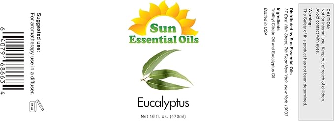 Sun Essentials Oils - 16 oz Eucalyptus Essential Oil with Dropper for Diffuser, Skin, Aromatherapy Massage, Humidifier, Scent for Candle, Lotion & Soap Making at Home, Fragrance for Room