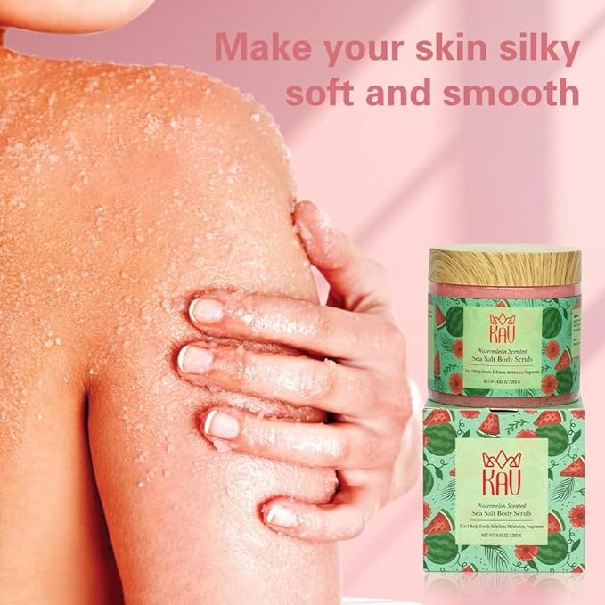 KAV Salt Body Scrub - Natural Exfoliating Salt Scrub for Body and Face, Helps with Moisturizing Skin, Dead Cell Removal, Rejuvenation and Relaxation, 4 Scents (Watermelon)