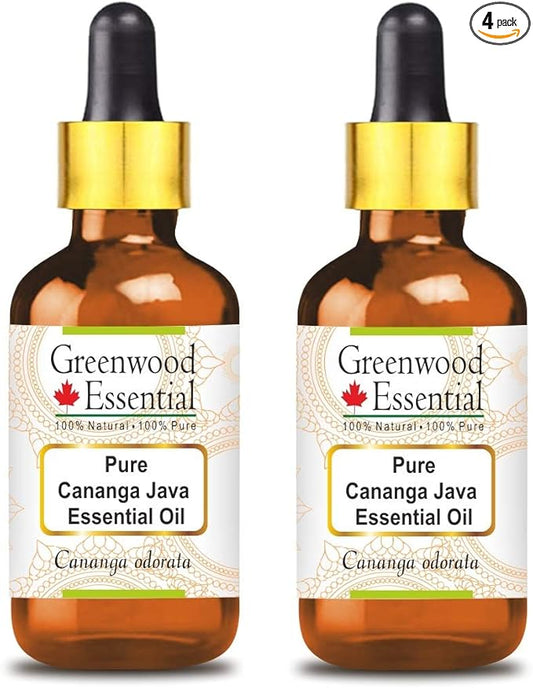 Pure Cananga Java Essential Oil (Cananga odorata) with Glass Dropper Steam Distilled (Pack of Two) 100ml X 2 (6.76 oz)