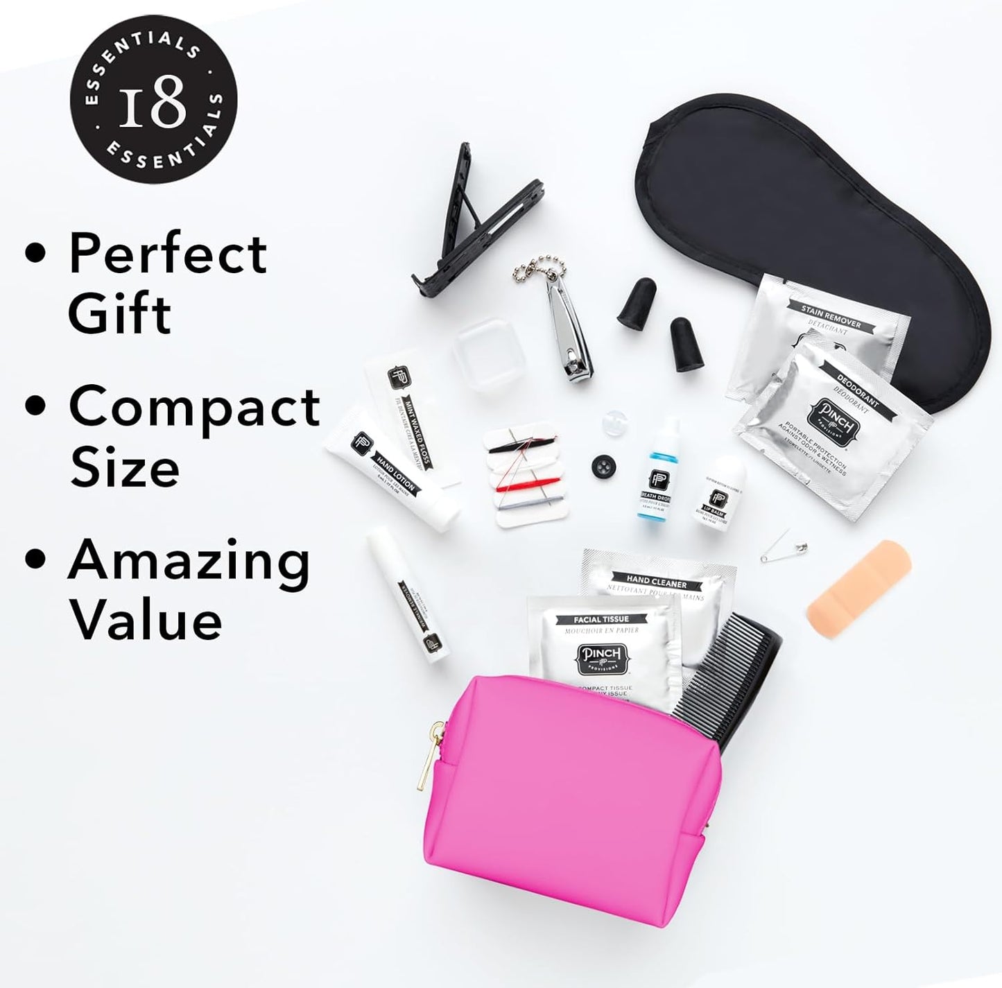 Pinch Provisions Travel Kit, includes 18 Must-Have Emergency Essential Items for Travelling, Ideal Road Trip or Airport Gift for Friends, Family & Peers, Portable Pouch