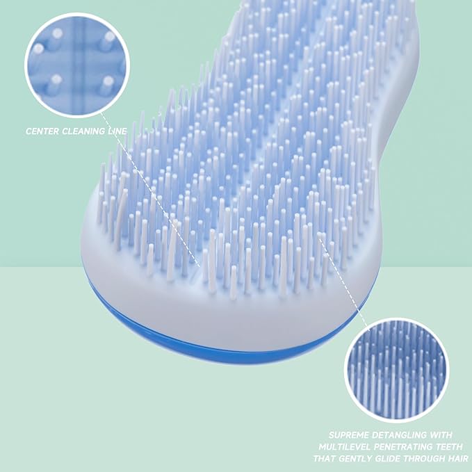 Hand Grip Brush, Gentle Detangling, Detangler Hair Brush for All Hair Types. For use on Wet or Dry Hair (Blue)