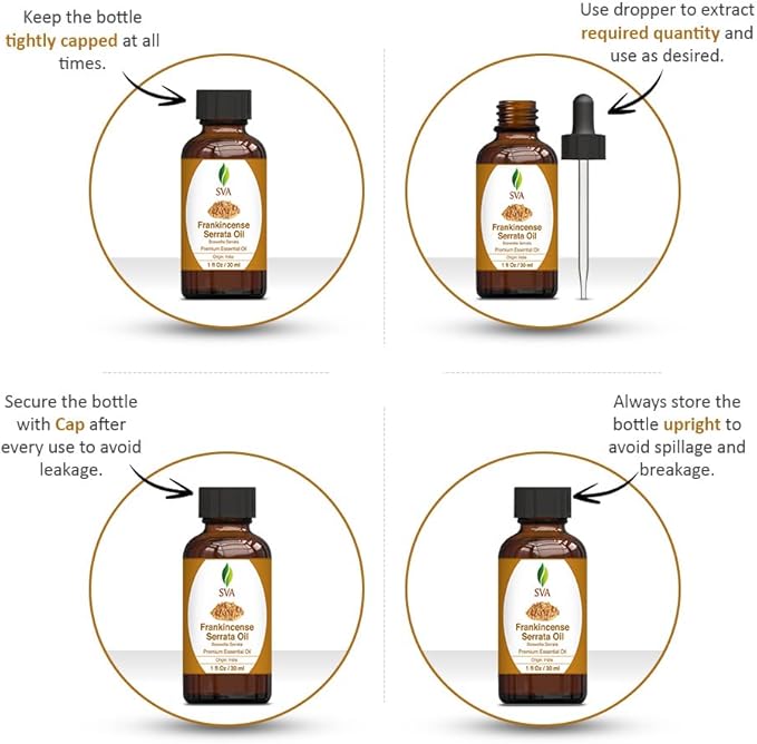 SVA Frankincense Essential Oil – 1 Fl Oz – 100% Natural Boswellia Serrata Oil - for Diffuser, Hair Care, Face, Skin Care, Aromatherapy, Scalp and Body Massage, Soap and Candle Making - with Dropper
