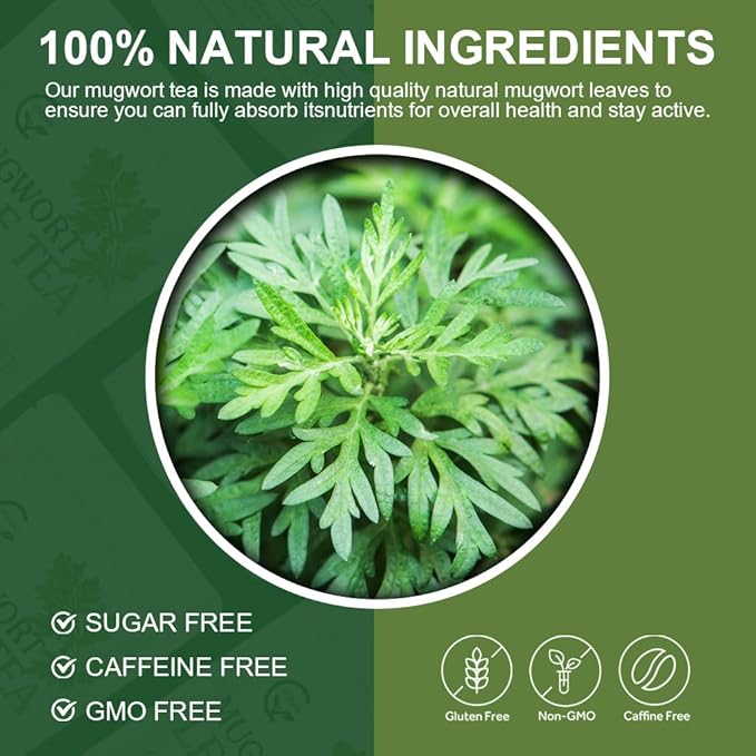 Organic Mugwort Tea Bags - Mugwort Herb Dried Leaves, Pure Natural Artemisia Vulgaris Herbal Tea, Caffeine Free, 30 Tea Bags