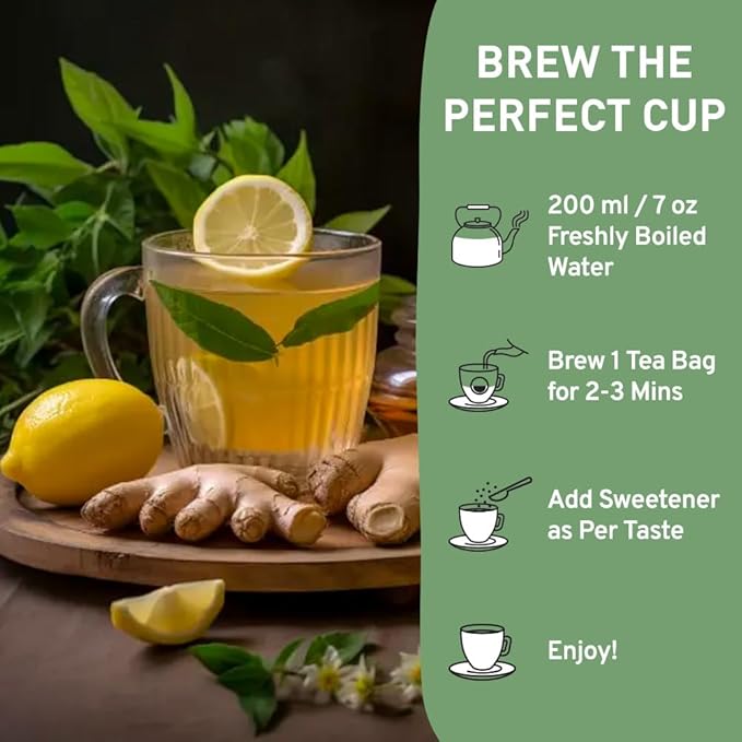 HANDPICK, Lemon Ginger Herbal Tea, Eco-conscious Tea Bags - 100 Pyramid Tea Bags | 100% Natural Ingredients, Hand-made Blend of Lemon & Ginger | Caffeine Free, Gluten Free | No Artificial Ingredients