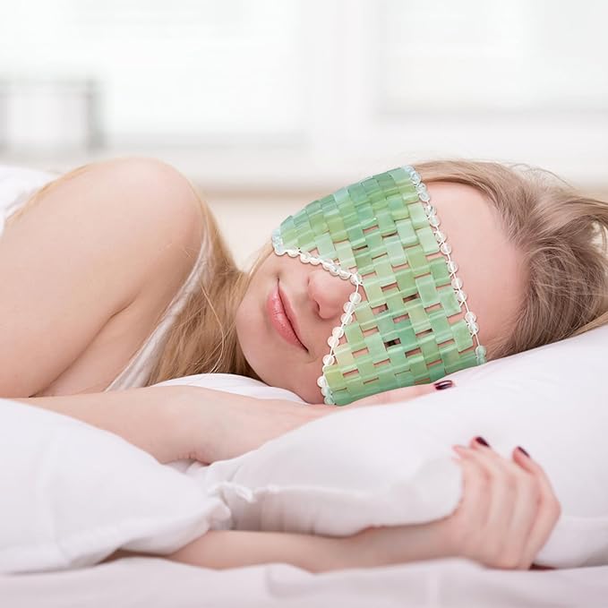 Jade Eye Mask - with Adjustable Strap for face 100% Natural Gemstone Jade Sleep Mask for Hot & Cold Anti Aging Therapy by LazyGa