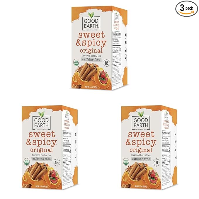 Organic Sweet & Spicy Herbal Caffeine Free Good Earth Teas 18 Tea Bag (Pack of 3)