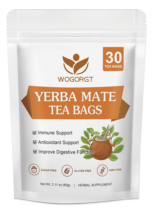 Yerba Mate Tea - Unsmoked Yerba Mate Herbal Tea Bags for Antioxidant, Detox, Digestion and Immune Support, Boost Energy - 30 Tea Bags
