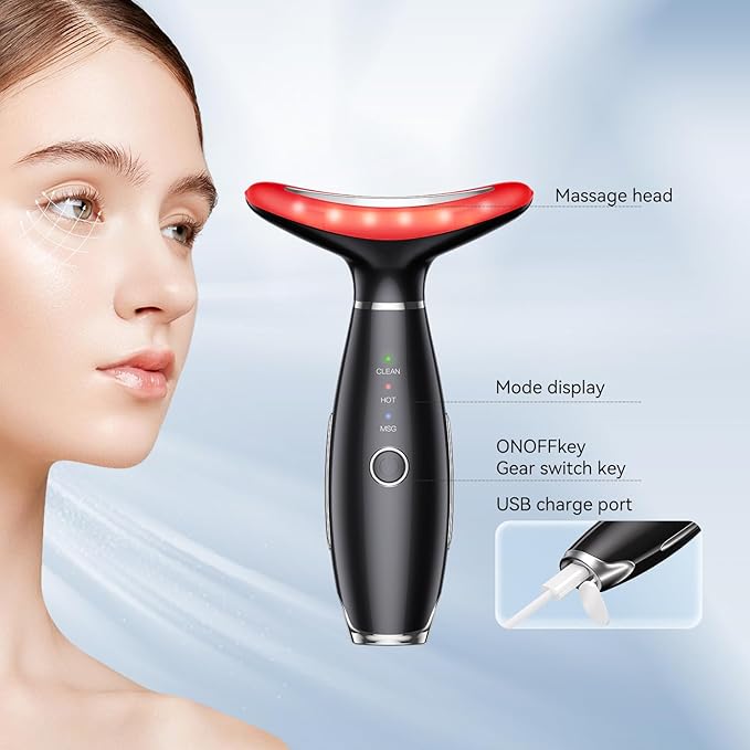 Neck Face Massager, 3-in-1 Portable Facial Massager, Face Sculpting Tool(Black)