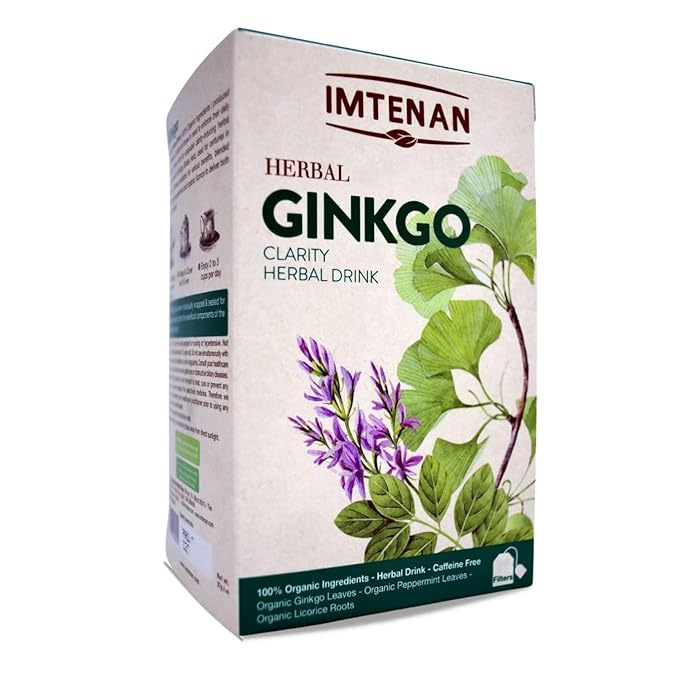 Imtenan Ginkgo Premium Dried 18 Sachets Herbal Tea Bags Ginkgo Natural Herbs Oriental Egyptian Arabic Non Gmo Kosher Imtenan Herbal Tea - امتنان شاي الجنكة