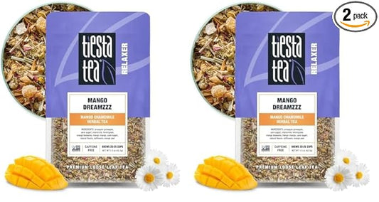 Tiesta Tea - Mango Dreamzzz, Mango Chamomile Herbal Tea, Premium Loose Leaf Tea, Non Caffeinated Tea, 25 Cups - 1.5oz Resealable Pouch (Pack of 2)