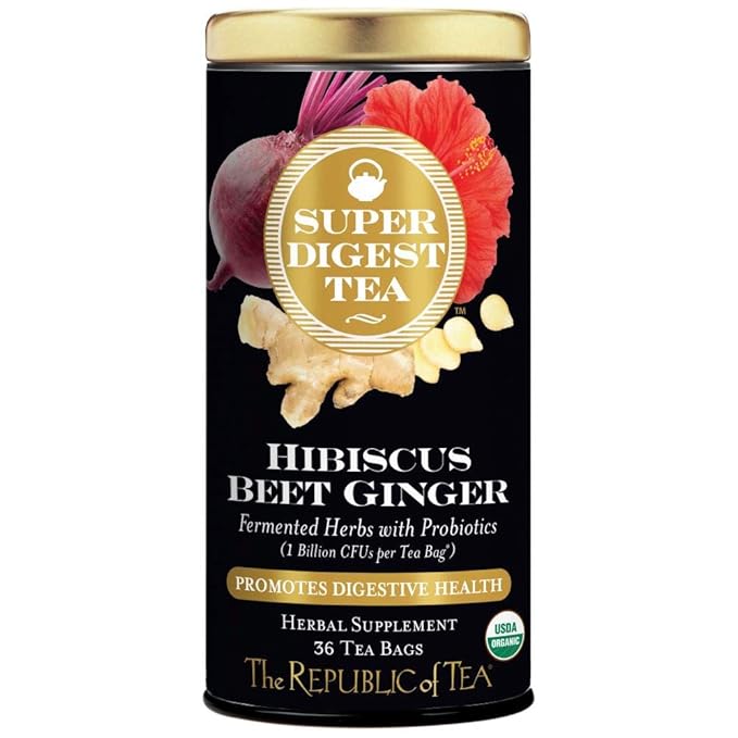 The Republic of Tea Organic Hibiscus Beet Ginger SuperDigest Tea® Herbal | Probiotic Tea Bag (36 count)