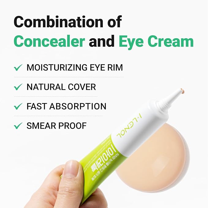 Tinted Eye Cream for Dark Circles, Korean Undereye Cover & Care Dual Action Concealer, Hydrating Formula with Niacinamide, Dark Spot Cream 0.52 oz - Light Beige