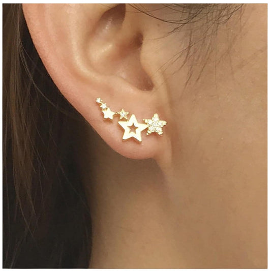 Bohemia Star Climber Crawler Earrings Gold Crystal Star Ear Climber Earrings Cluster Star Studs Earring Festival Earrings Jewelry for Women and Girls (Gold)