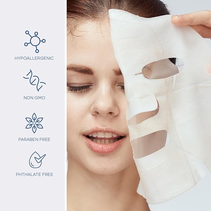 Hyaluronic Acid & Collagen Sheet Mask - Hydrating, Anti-Aging, Skin Firming - Dermatologist Tested Korean Skincare - Clean Beauty, Natural Ingredients, Cruelty-Free, All Skin Types - 5 Masks